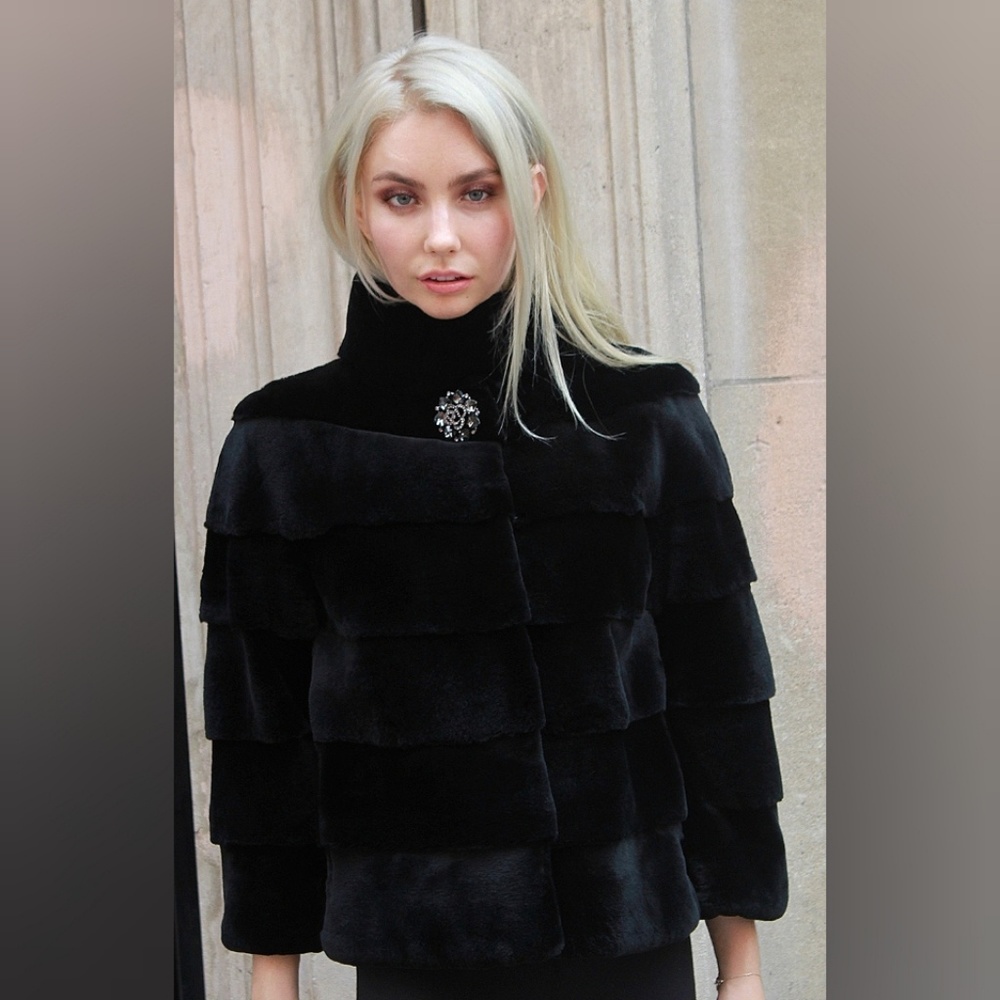 Black Sheared Rex Rabbit Fur Jacket